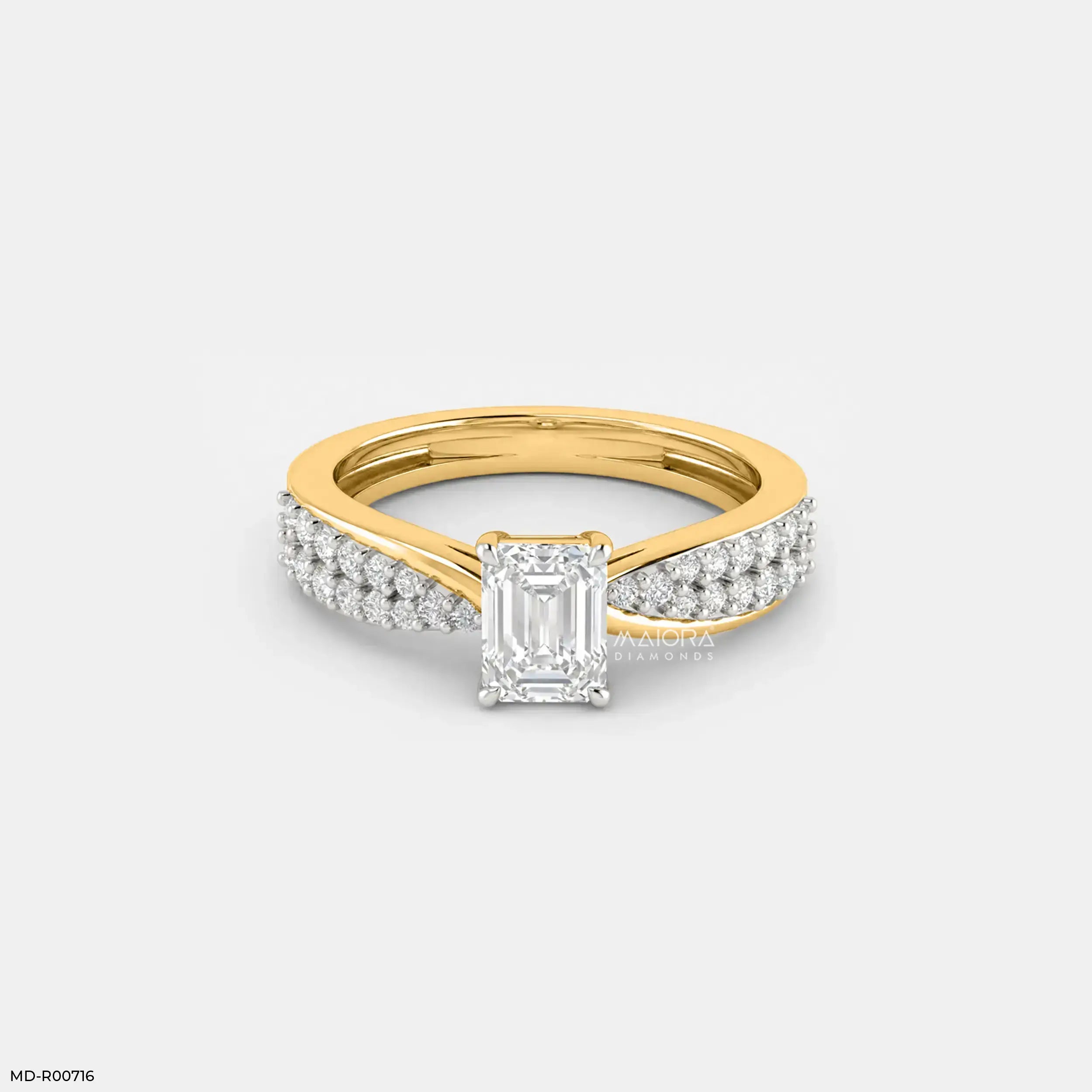 Exquisite Emerald Solitaire Diamond Ring 9K Yellow Gold