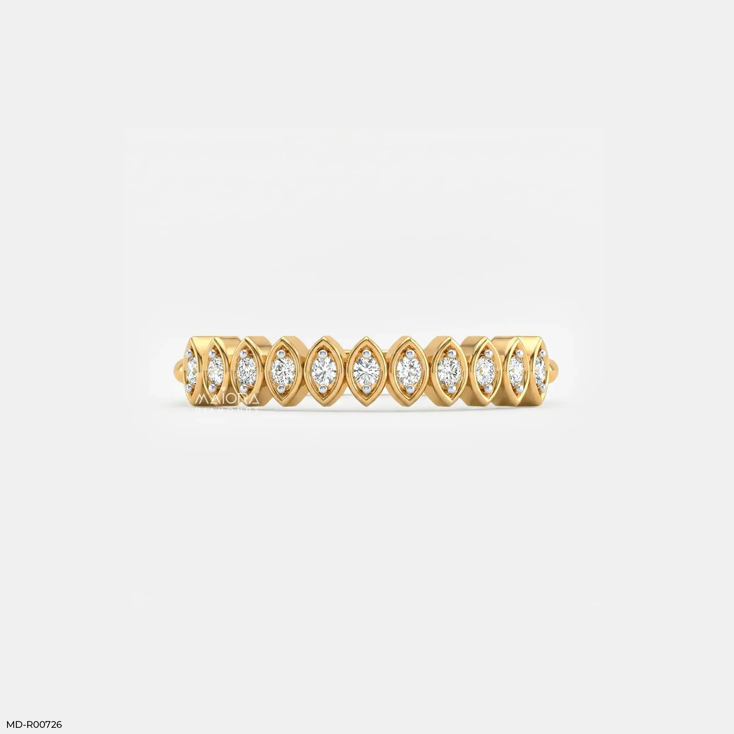 Marquise Frame Diamond Band Ring 9K Yellow Gold
