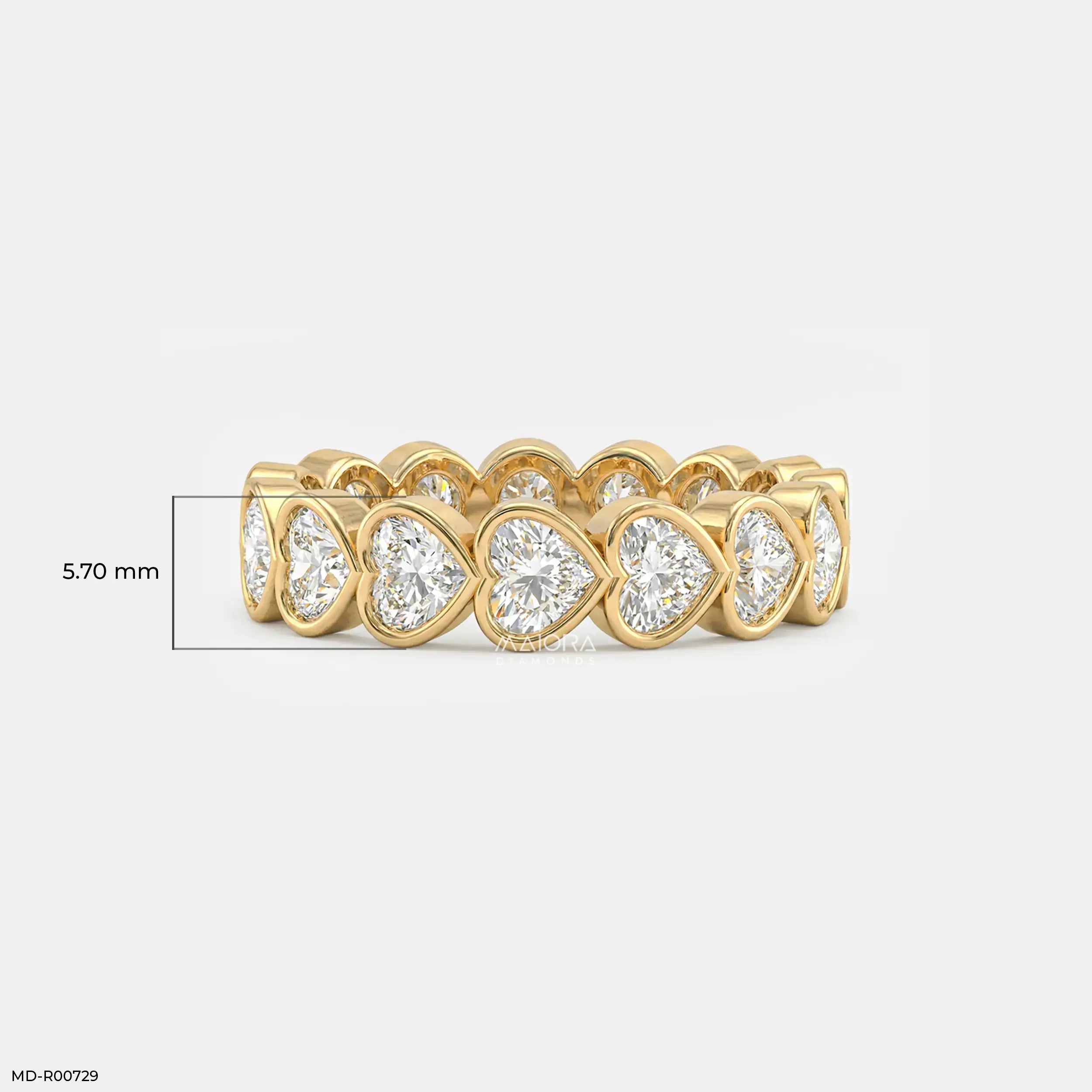 Bezel Heart Row Diamond Ring  9K Yellow Gold