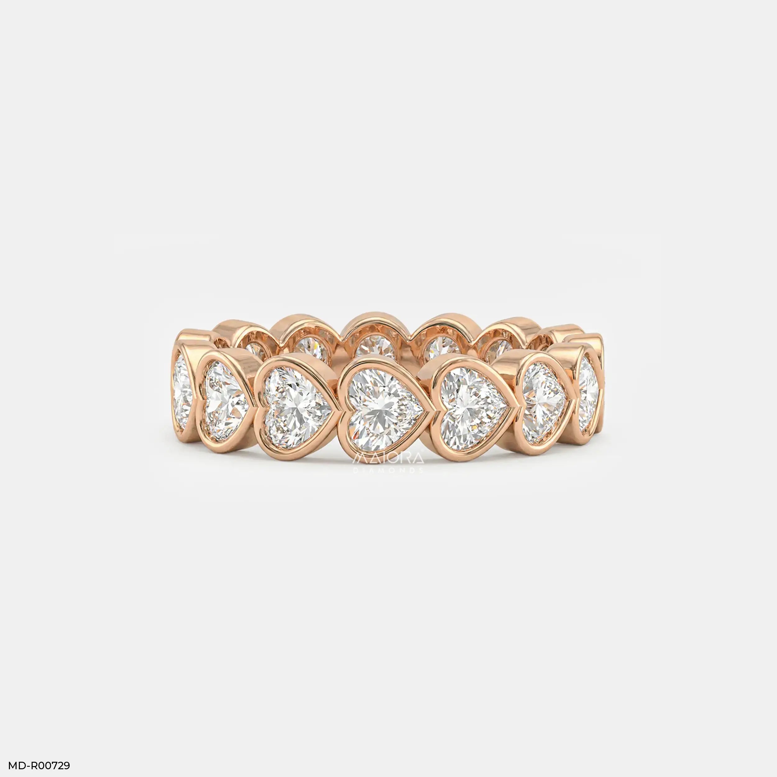 Bezel Heart Row Diamond Ring  9K Yellow Gold
