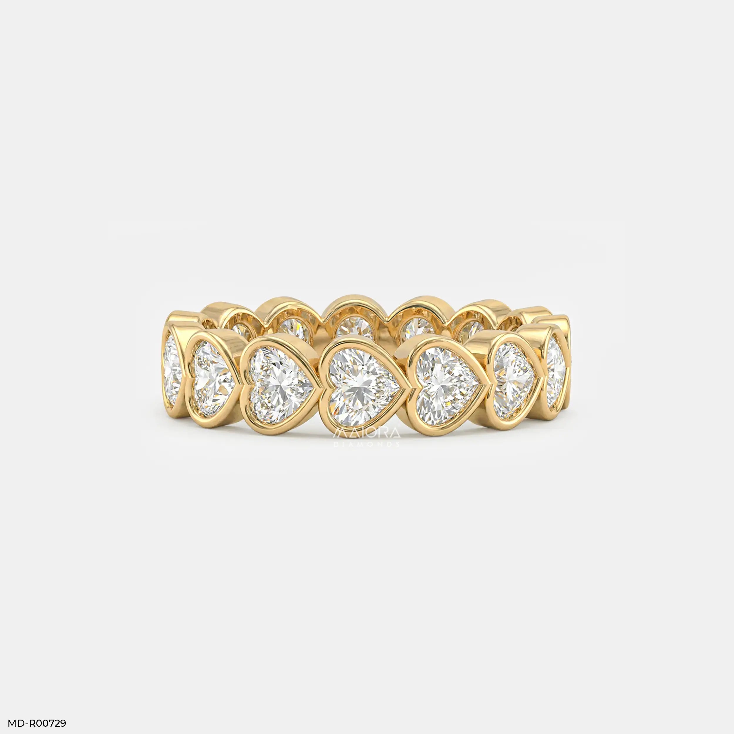 Bezel Heart Row Diamond Ring  9K Yellow Gold