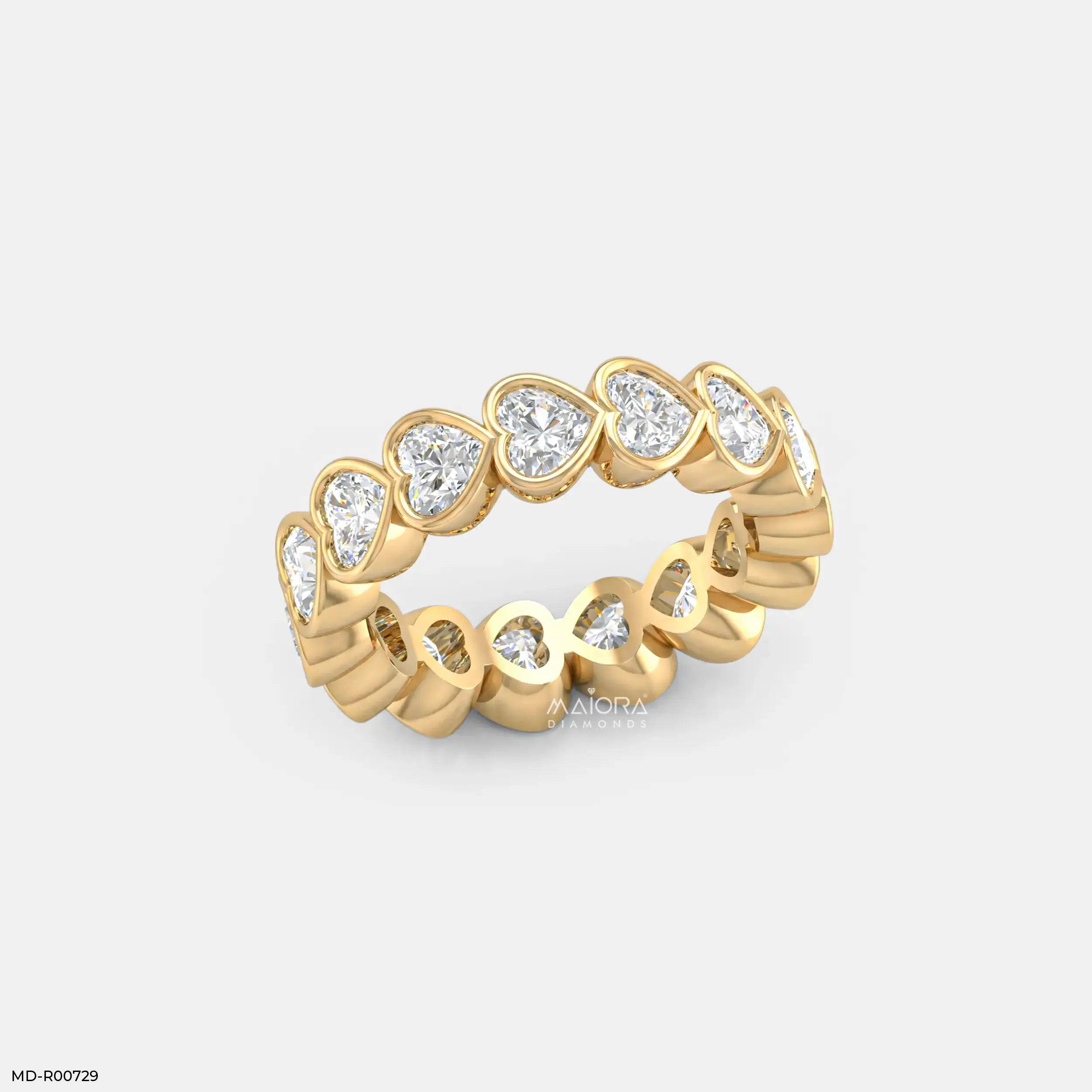 Bezel Heart Row Diamond Ring  9K Yellow Gold