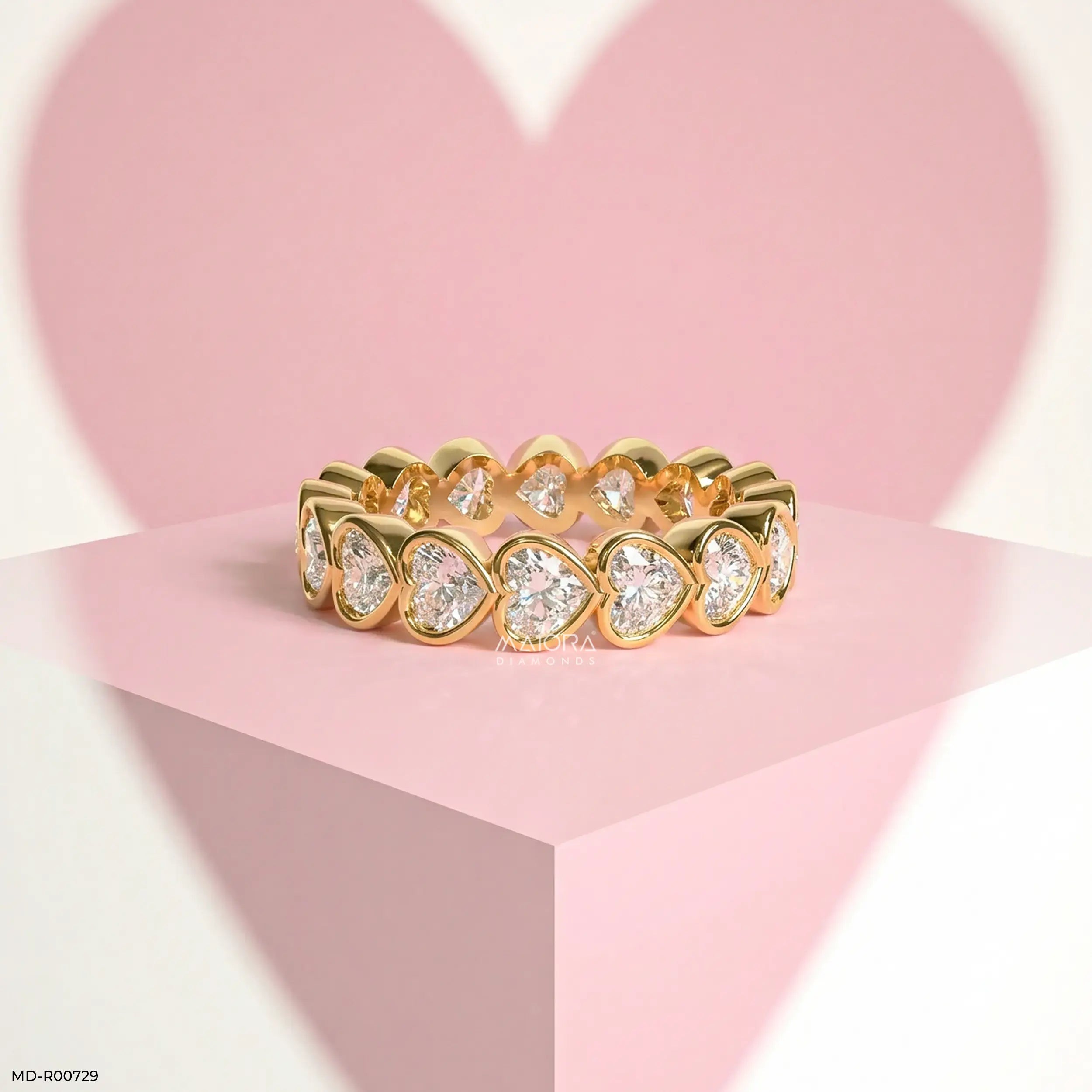 Bezel Heart Row Diamond Ring  9K Yellow Gold