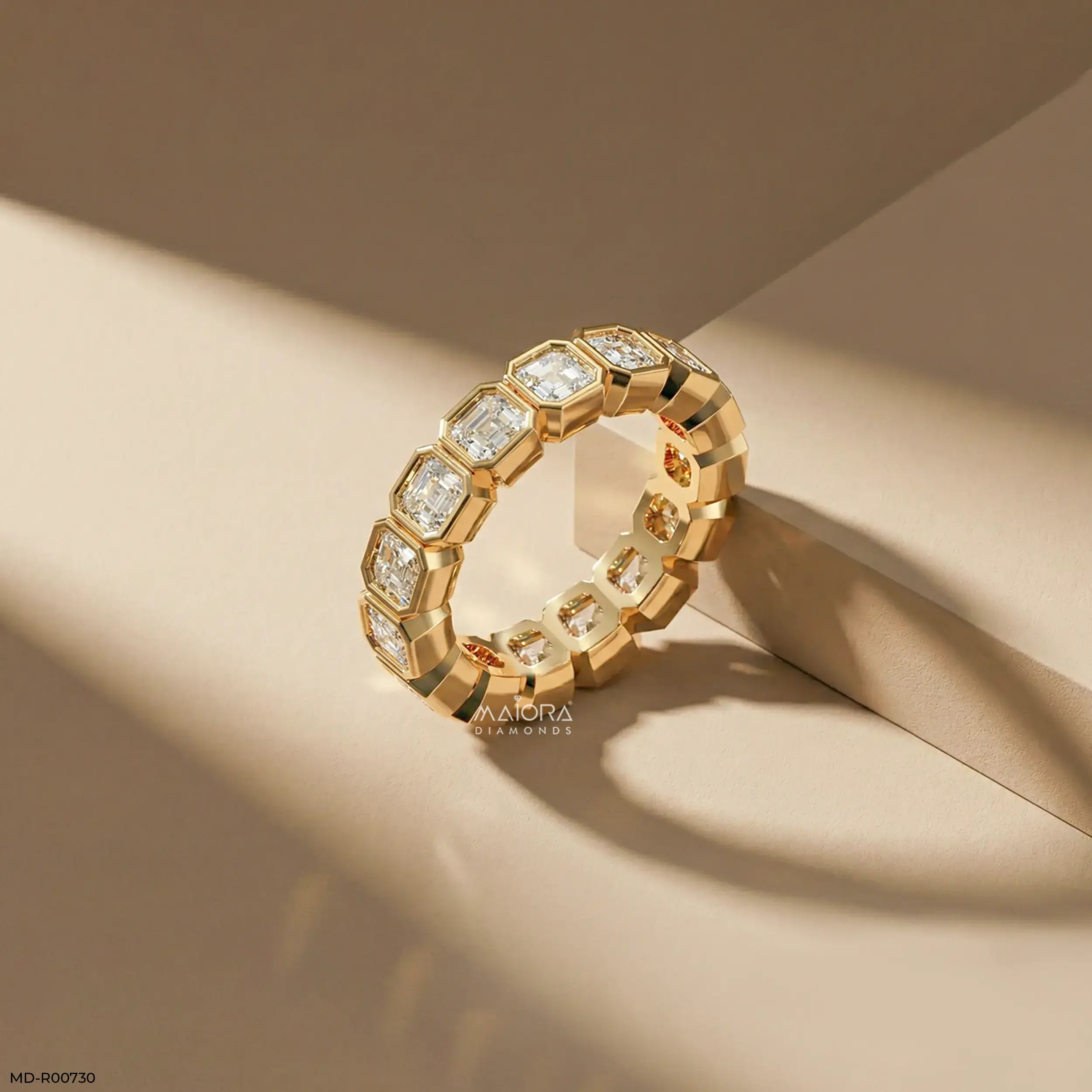 Regent Asscher Diamond Eternity Ring 9K Yellow Gold
