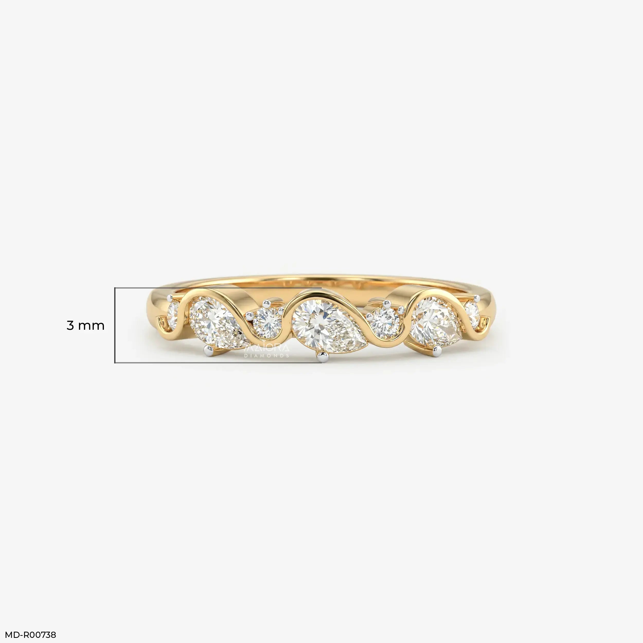 Gilded Wavy Arc Diamond Ring 9K Yellow Gold