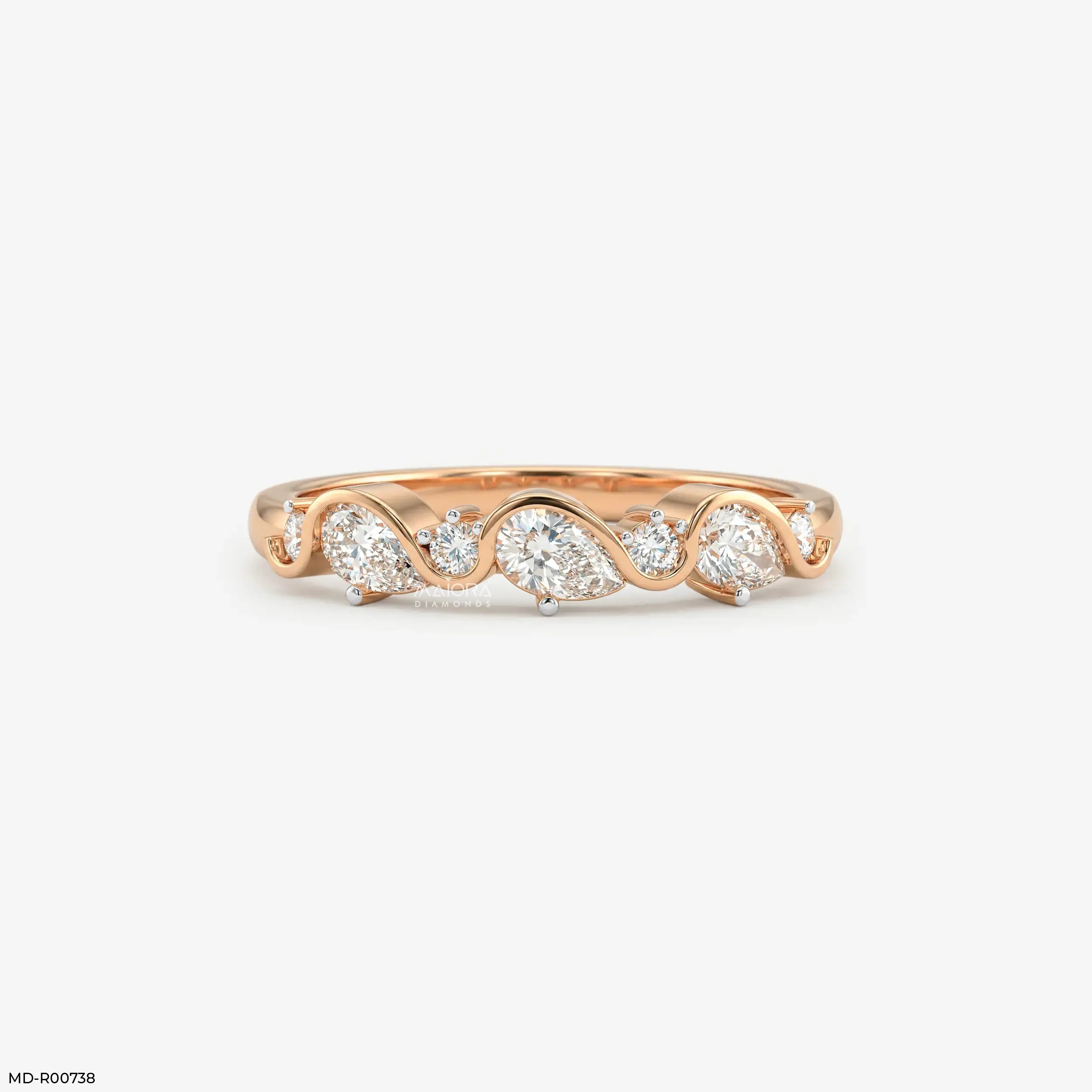 Gilded Wavy Arc Diamond Ring 9K Yellow Gold