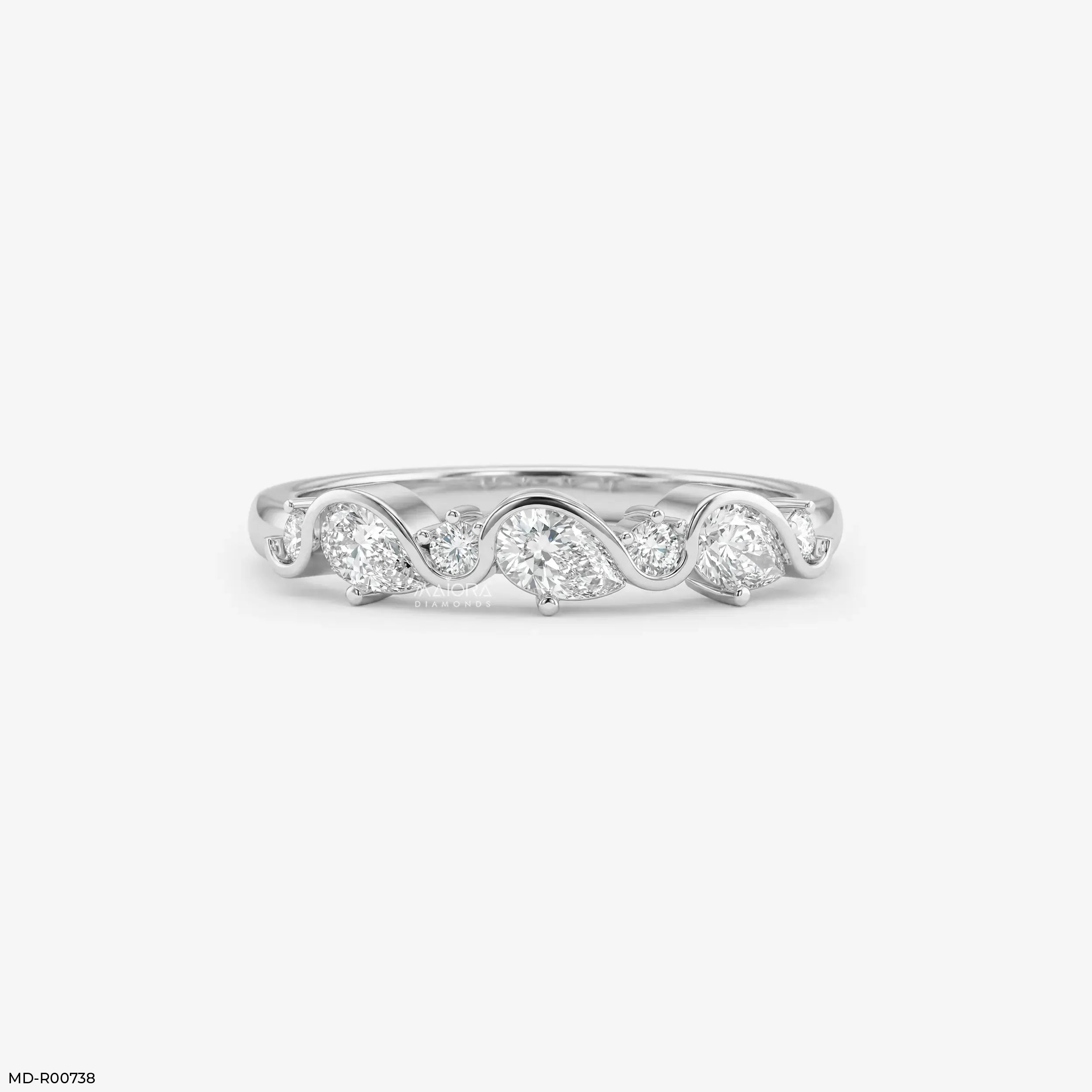 Gilded Wavy Arc Diamond Ring 9K Yellow Gold