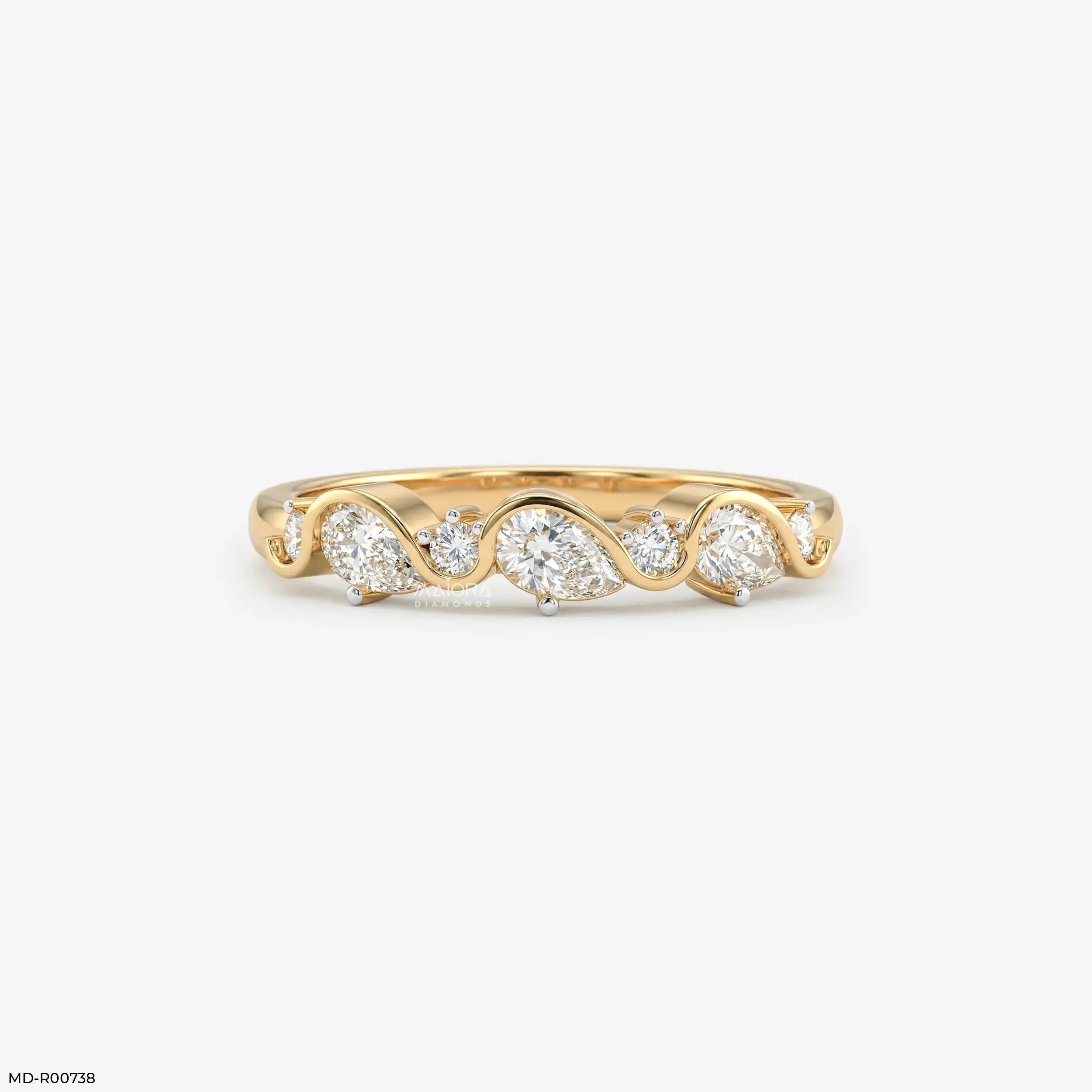 Gilded Wavy Arc Diamond Ring 9K Yellow Gold