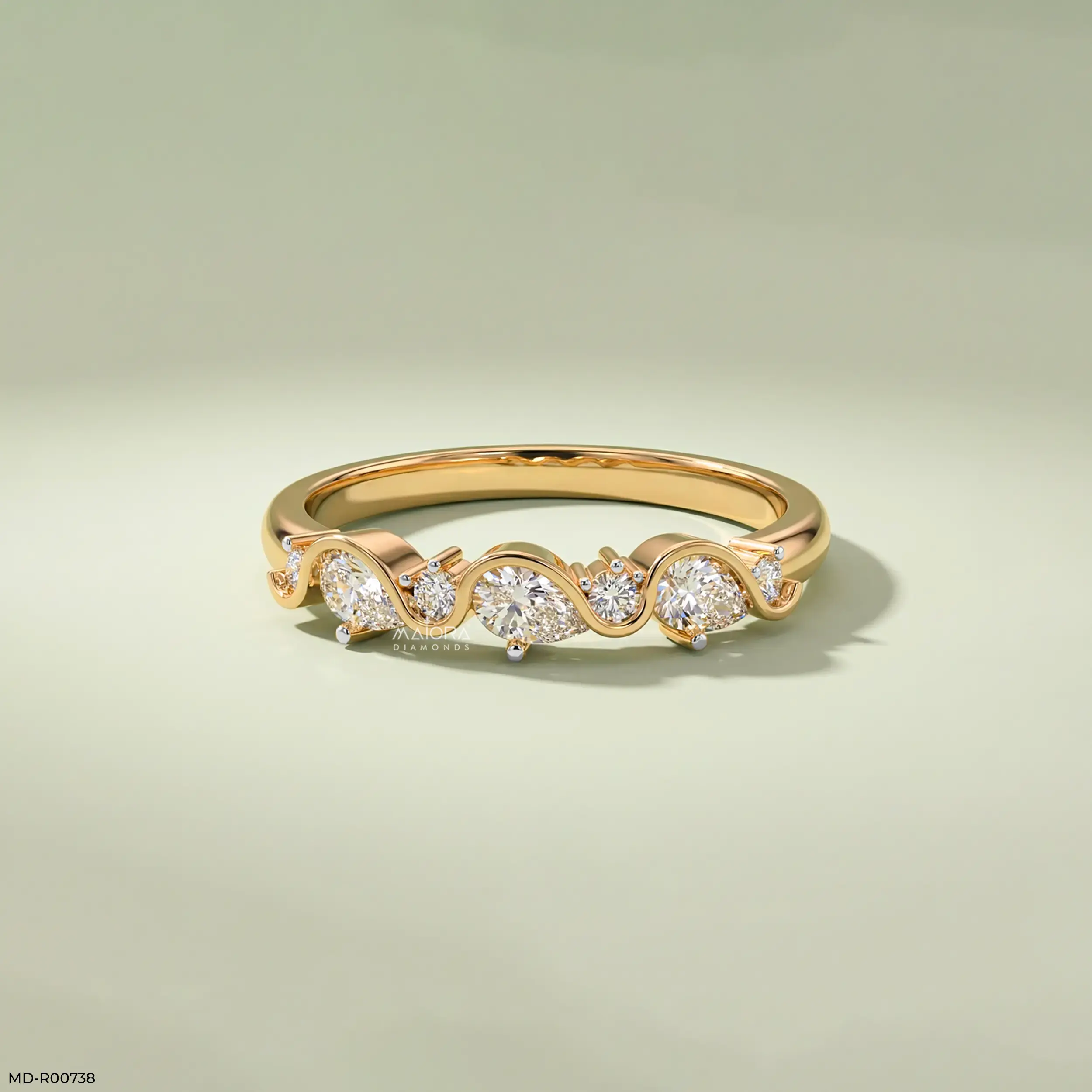 Gilded Wavy Arc Diamond Ring 9K Yellow Gold