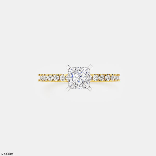 1 Carat Princess Sparkle Rings 18K Yellow Gold