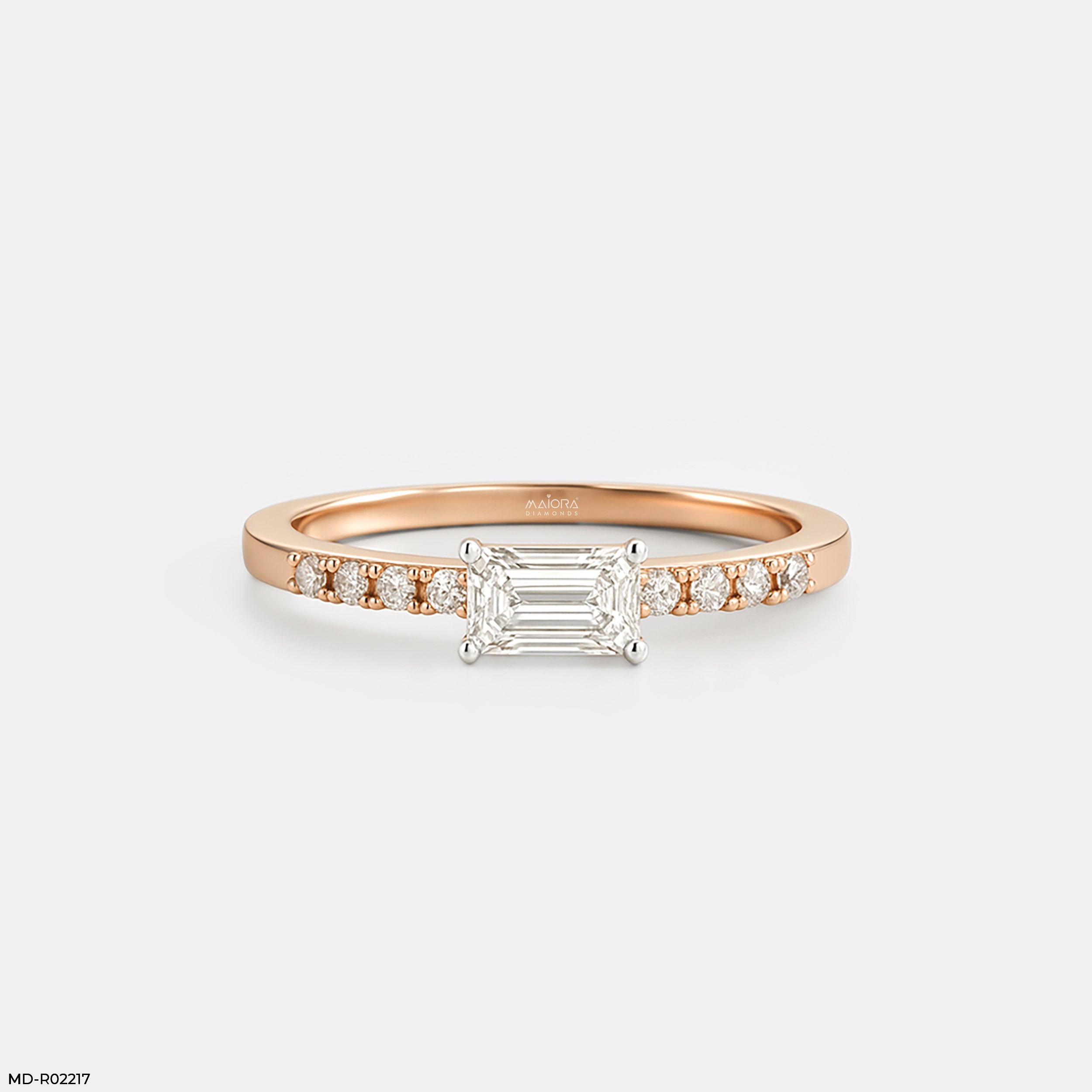 Solitaire Emerald Pave Band Ring 14K Rose Gold