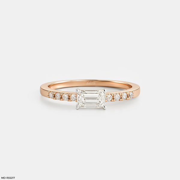Solitaire Emerald Pave Band Ring 18K Rose Gold