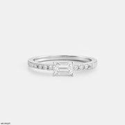 Solitaire Emerald Pave Band Ring 14K White Gold