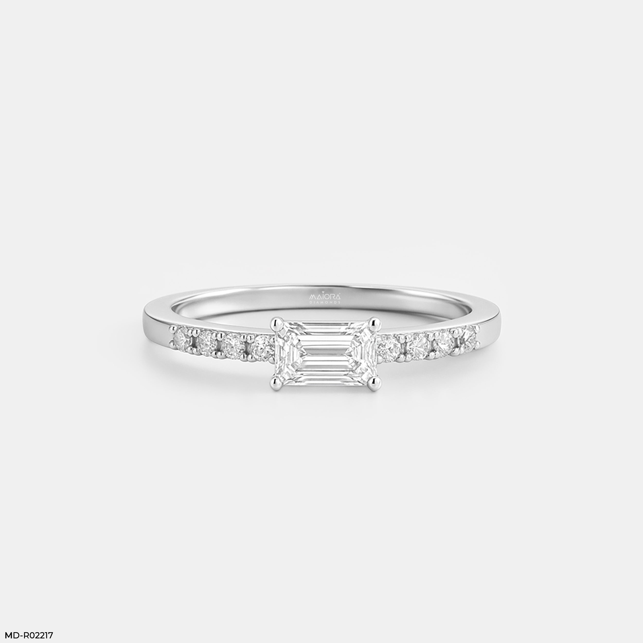 Solitaire Emerald Pave Band Ring 9K White Gold