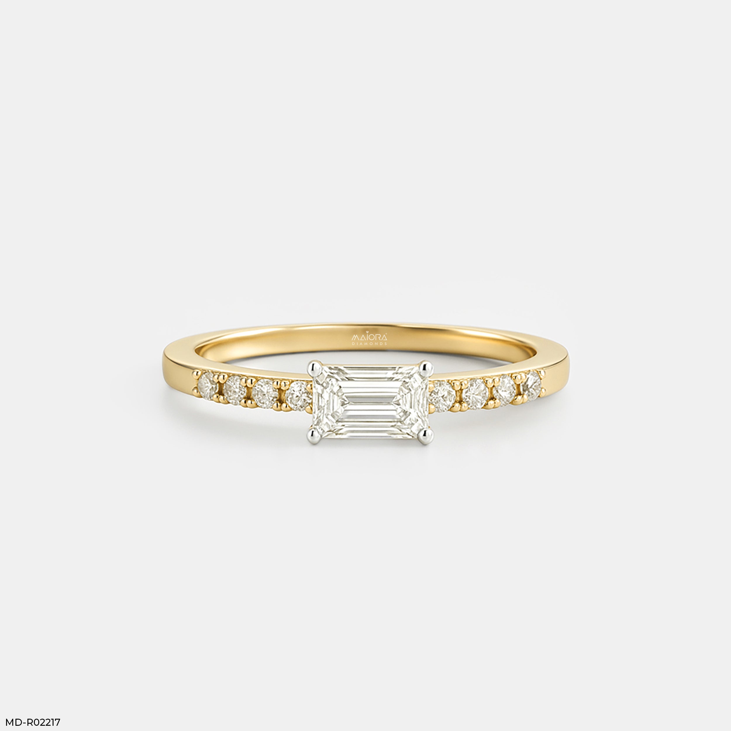 Solitaire Emerald Pave Band Ring 9K Yellow Gold