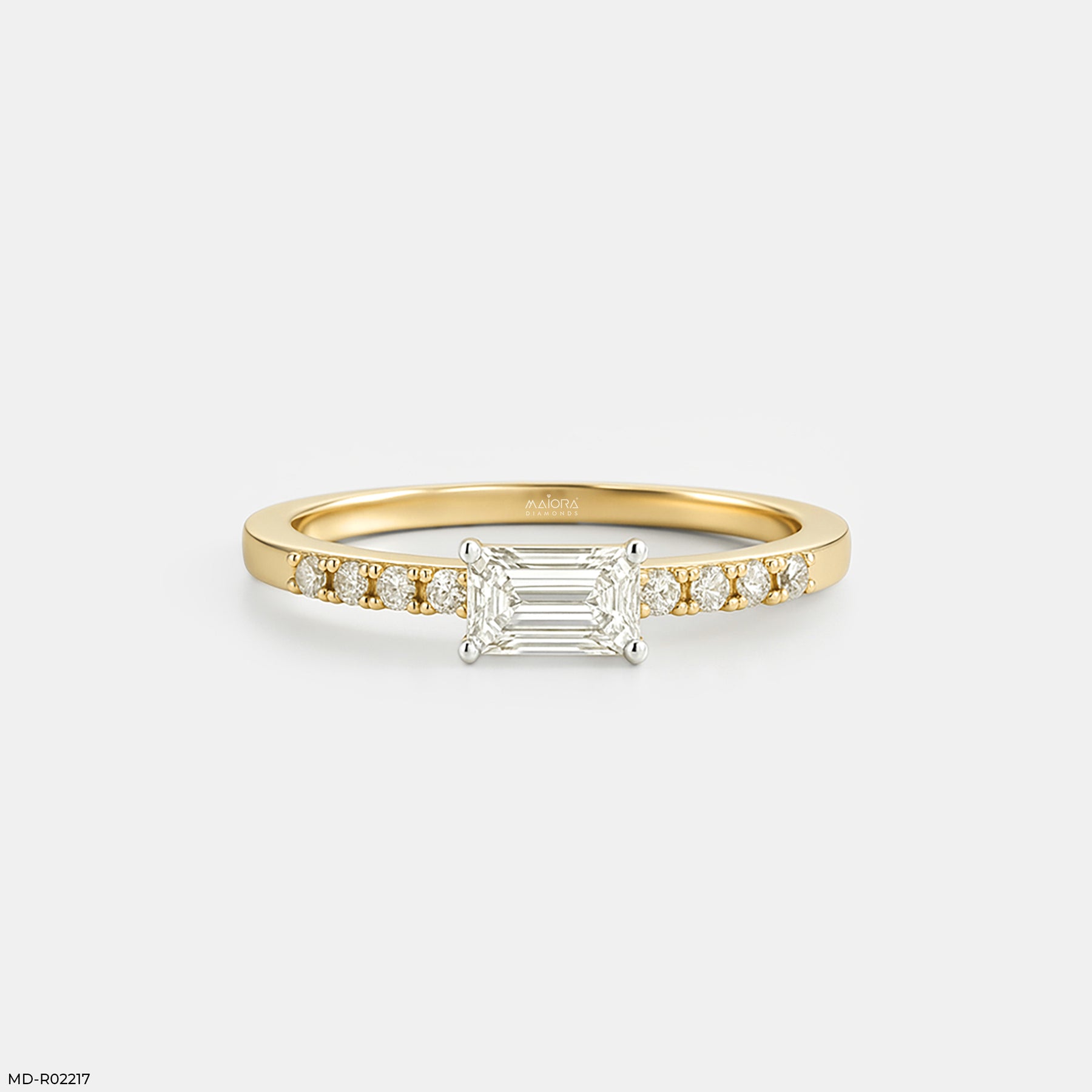 Solitaire Emerald Pave Band Ring 9K Yellow Gold