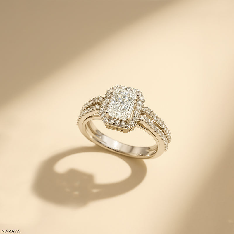 0.5 Carat Radian Cushion Halo Rings 14K White Gold