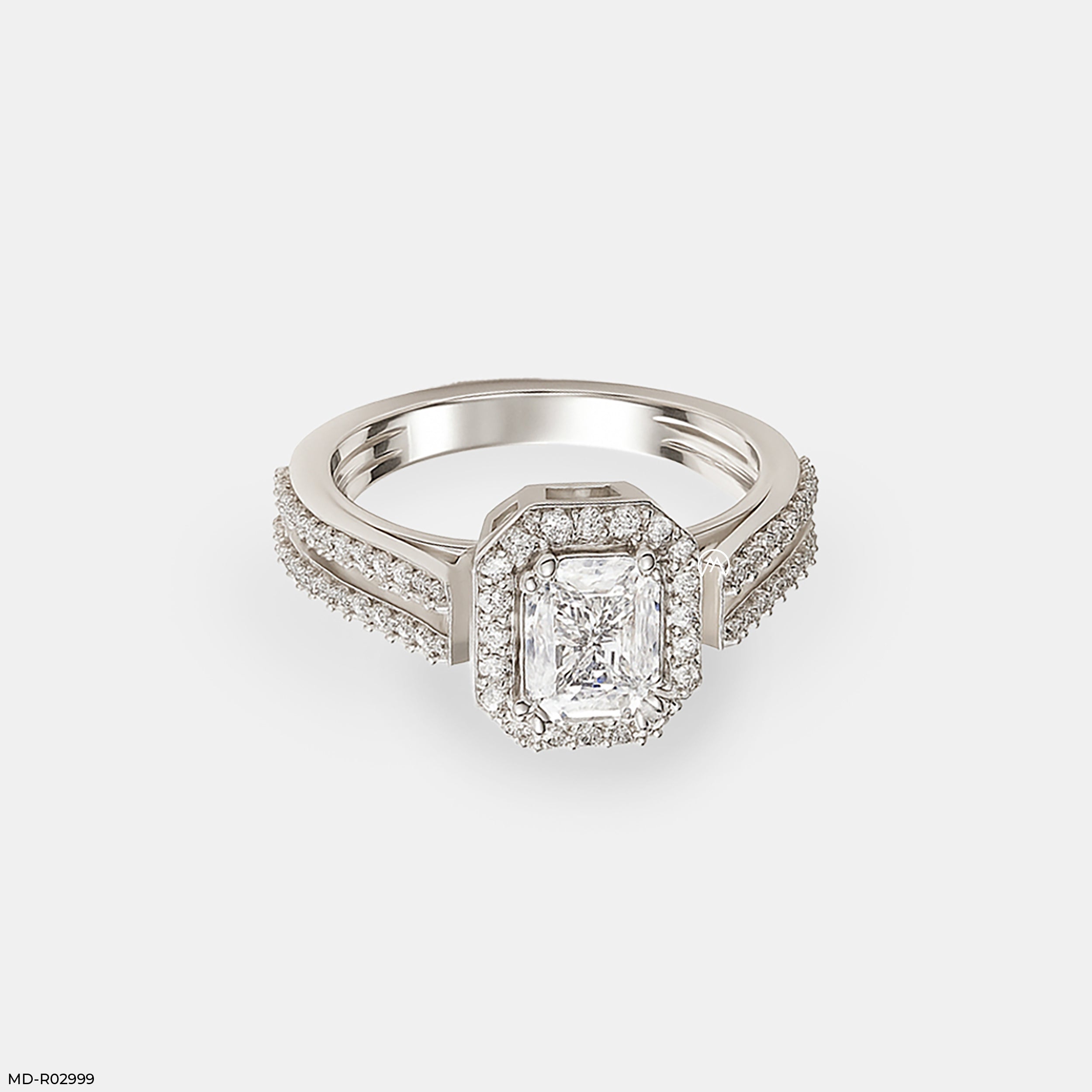0.5 Carat Radian Cushion Halo Rings 9K White Gold