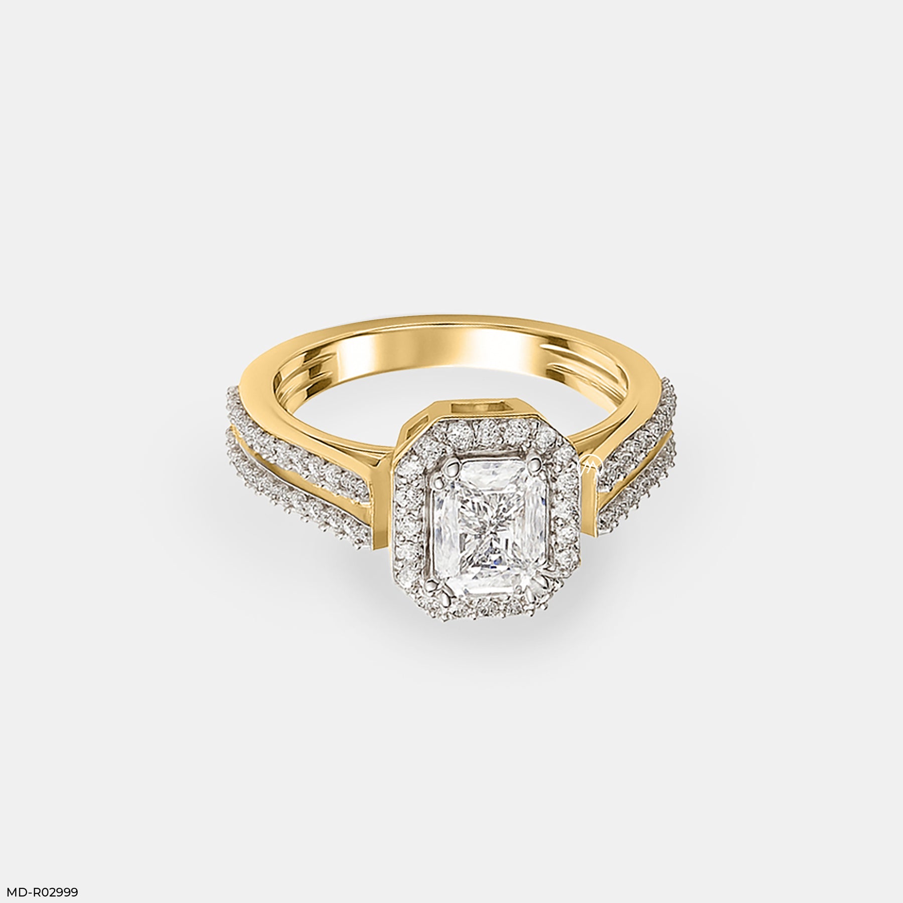 0.5 Carat Radian Cushion Halo Rings 9K Yellow Gold