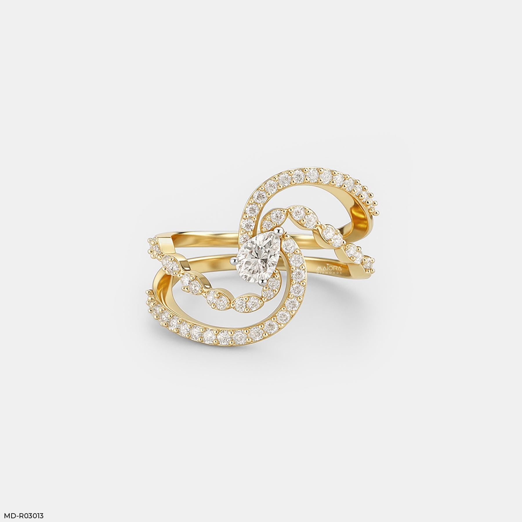 Crossover Pear Ring 14K Yellow Gold