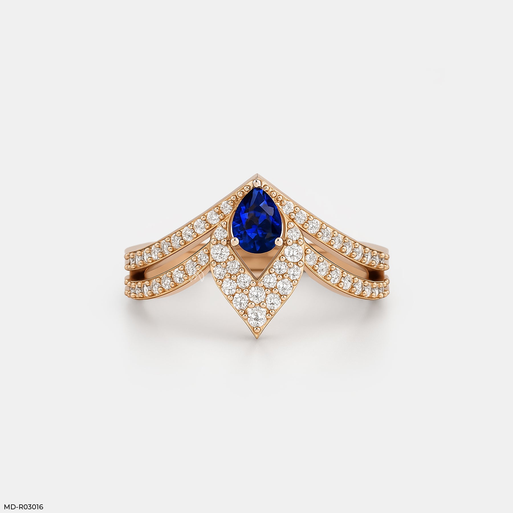 Pear Shaped Chevron Ring 9K Yellow Gold