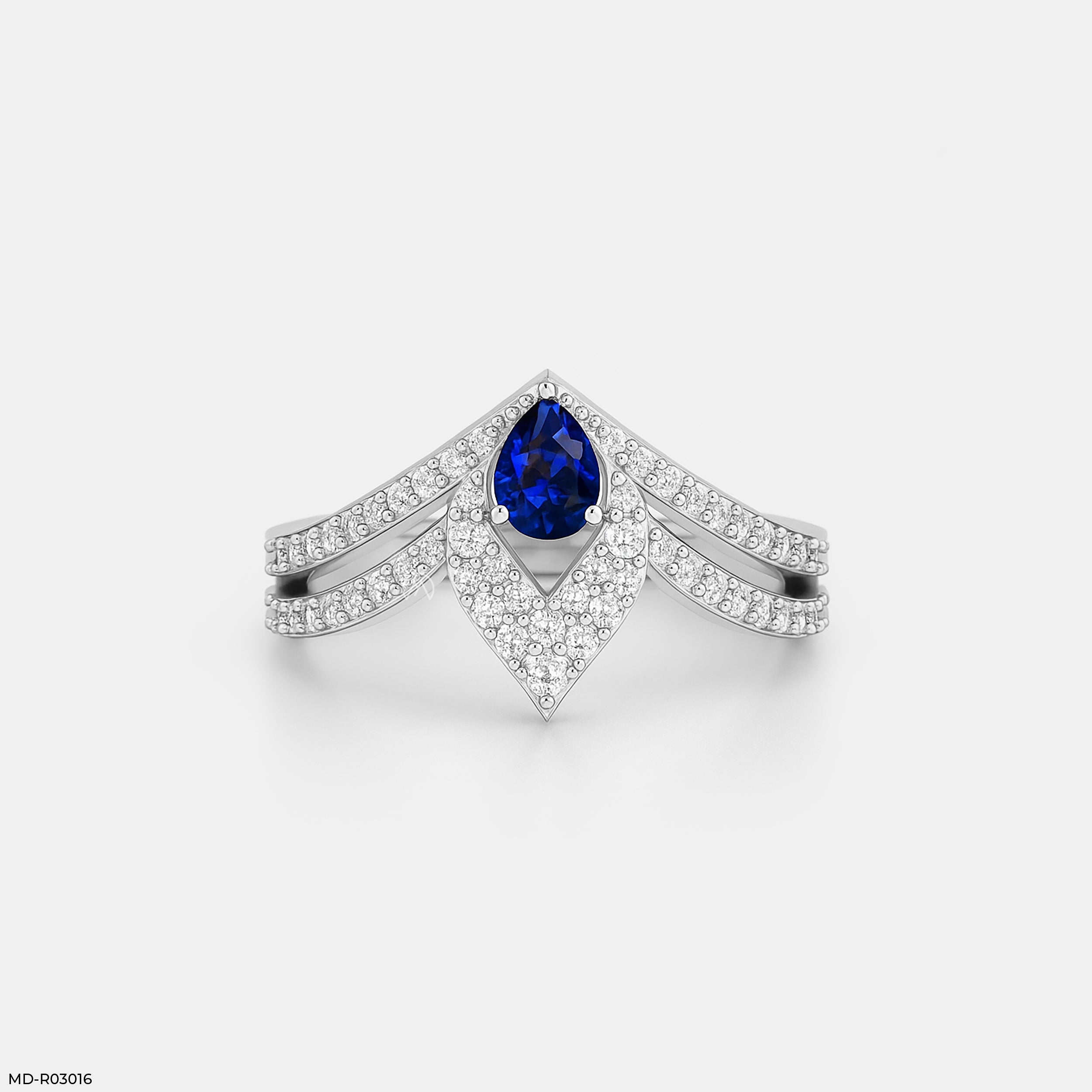 Pear Shaped Chevron Vanki Diamond Ring 9K Yellow Gold