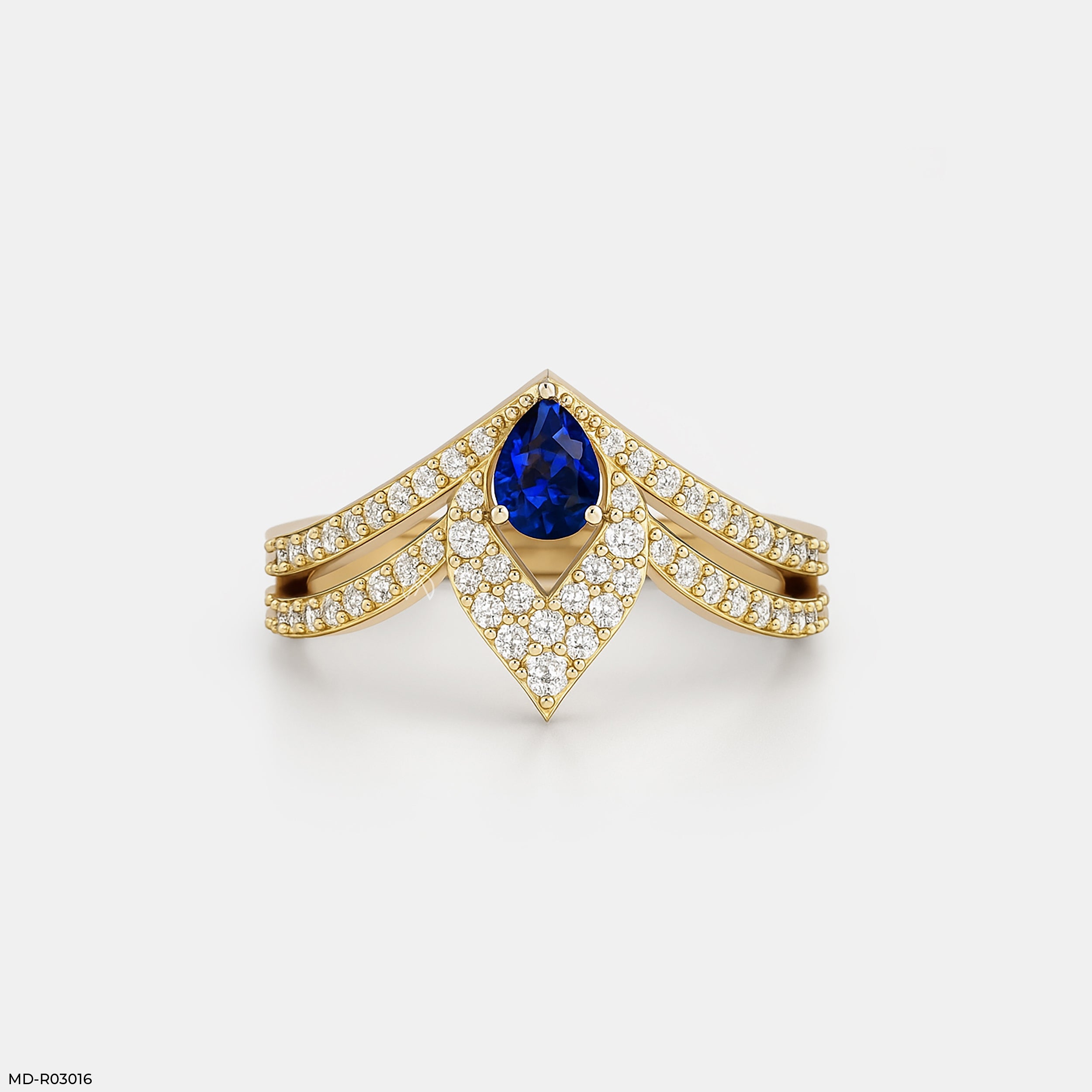 Pear Shaped Chevron Vanki Diamond Ring 9K Yellow Gold