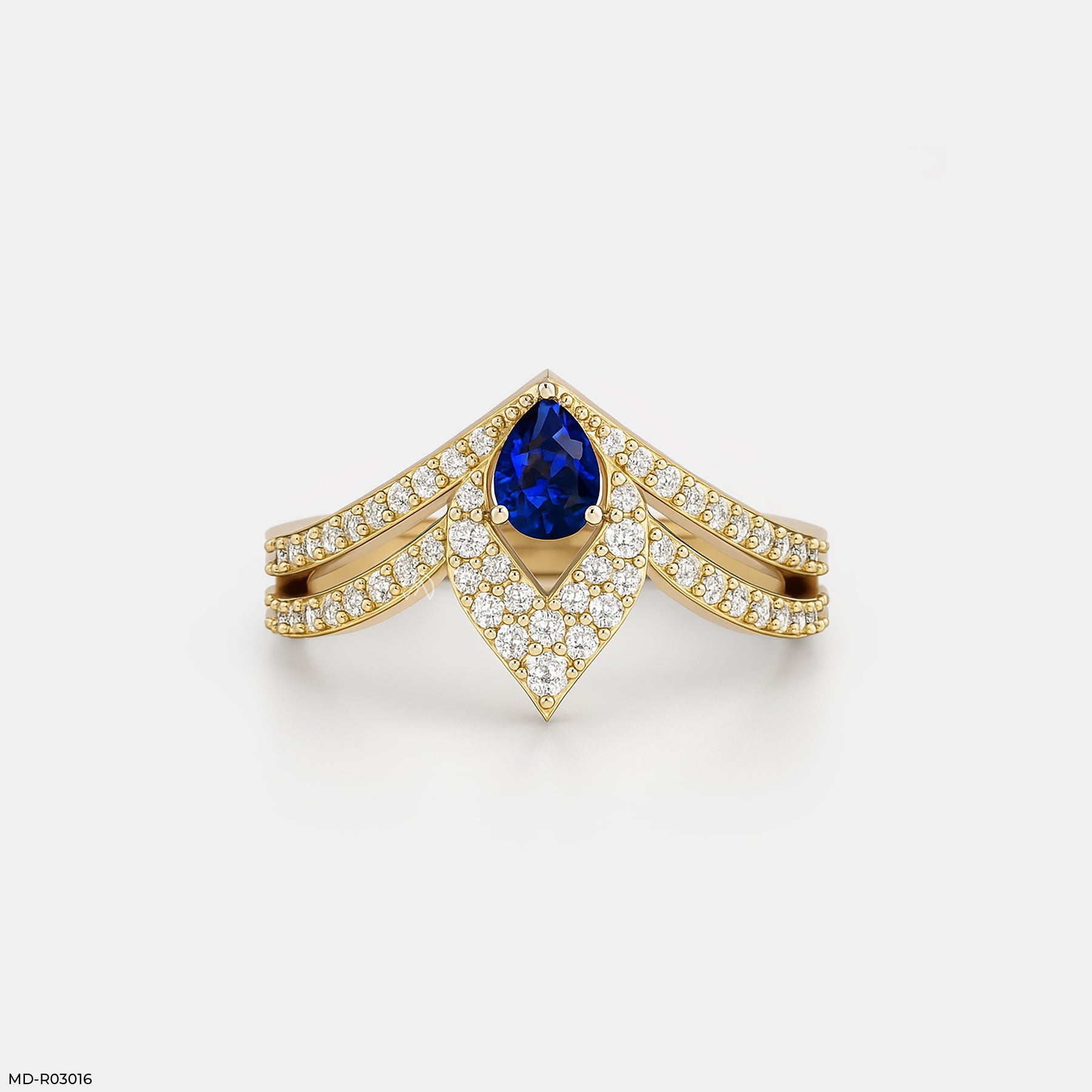 Pear Shaped Chevron Ring 9K Yellow Gold