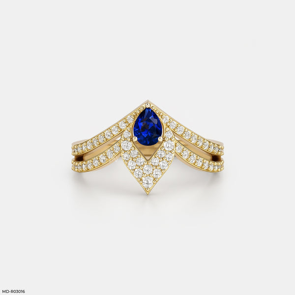 Pear Shaped Chevron Ring 14K Yellow Gold