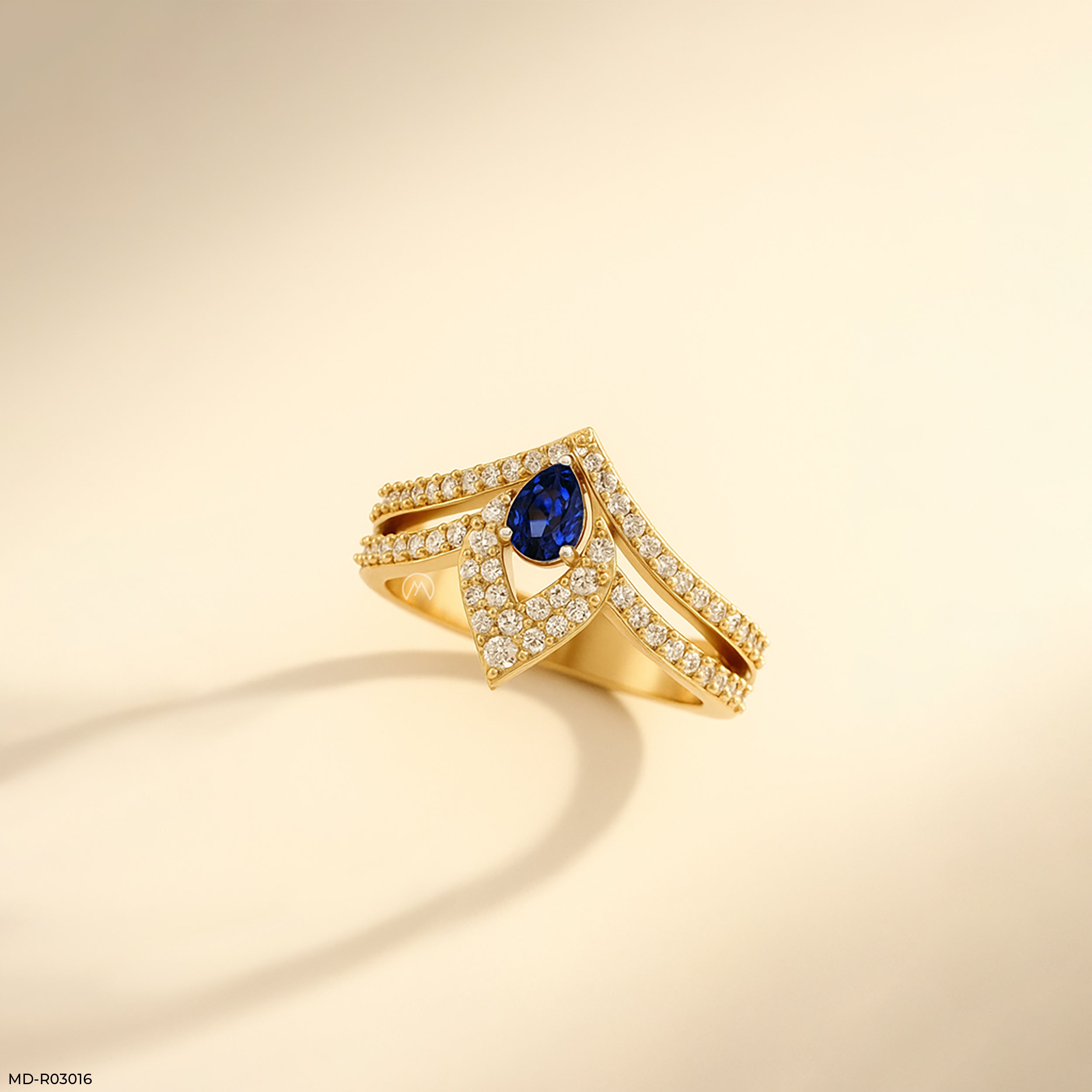 Pear Shaped Chevron Vanki Diamond Ring 9K Yellow Gold