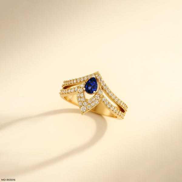 Pear Shaped Chevron Ring 14K Yellow Gold
