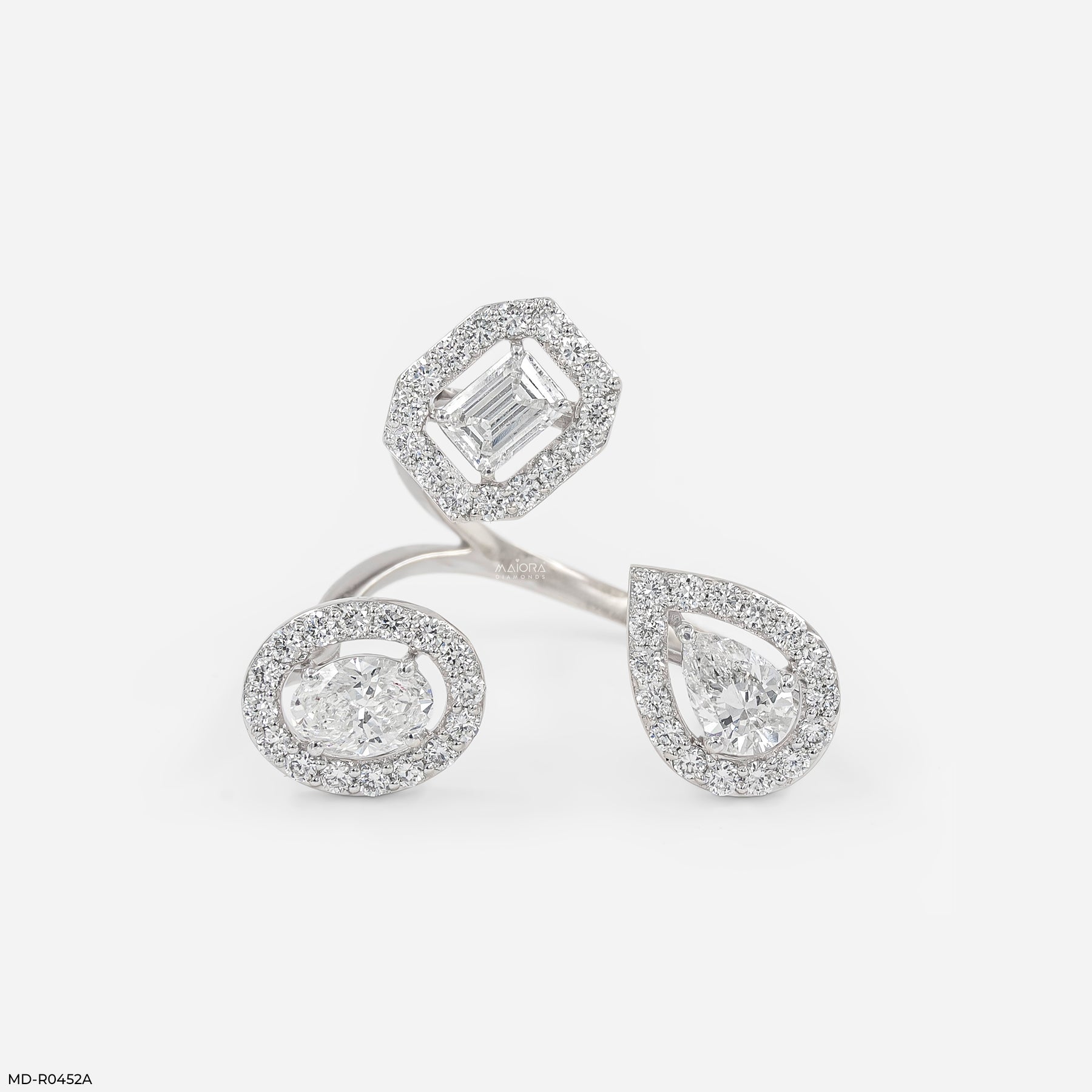 1.75 Carat Trio of Light Lab Diamond Ring 14K White Gold