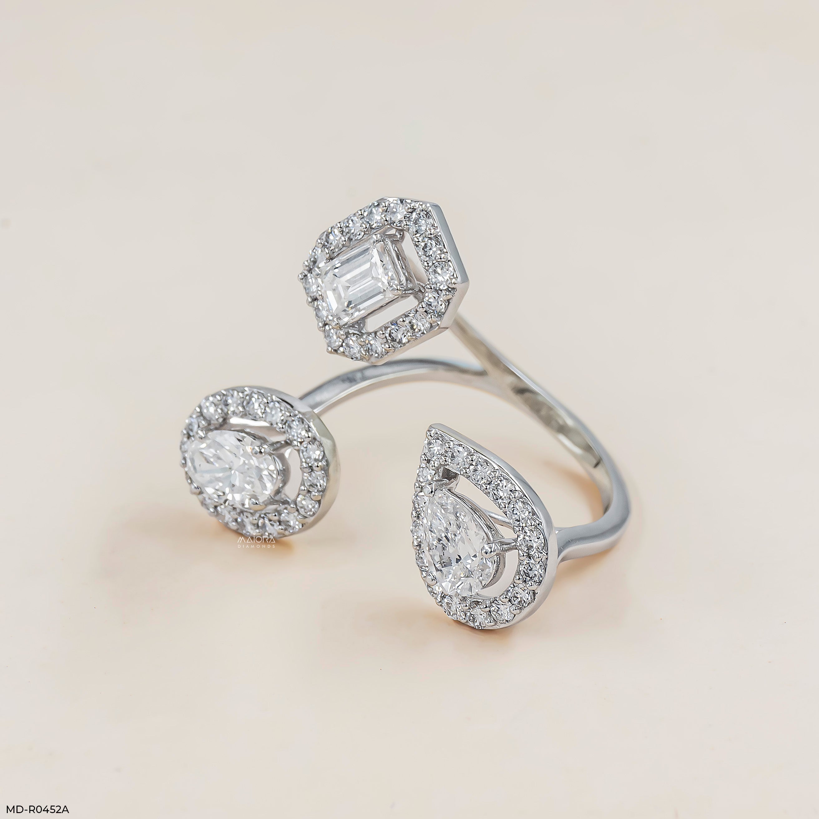 1.75 Carat Trio of Light Lab Diamond Ring 14K White Gold