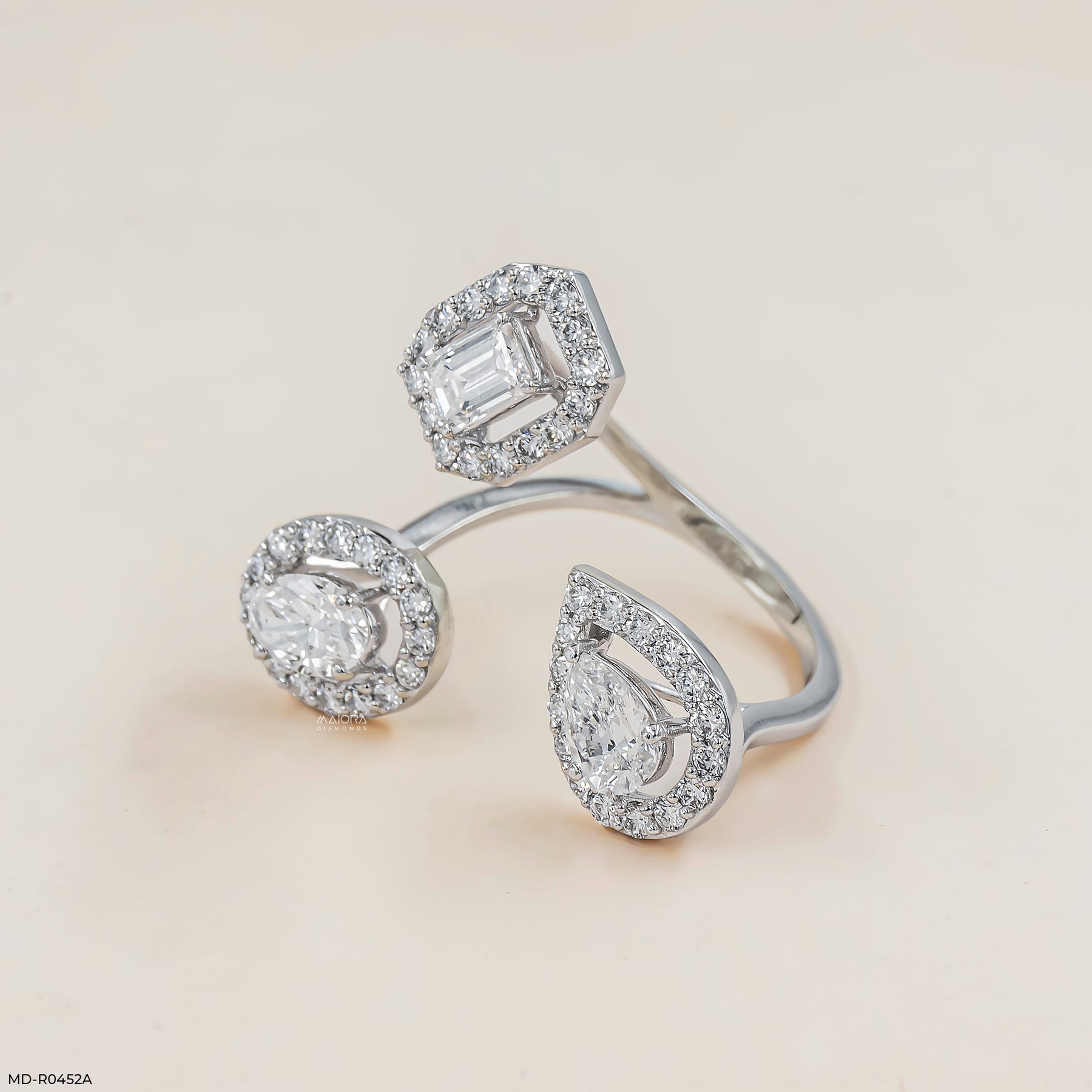 1.75 Carat Trio of Light Lab Diamond Ring 14K White Gold