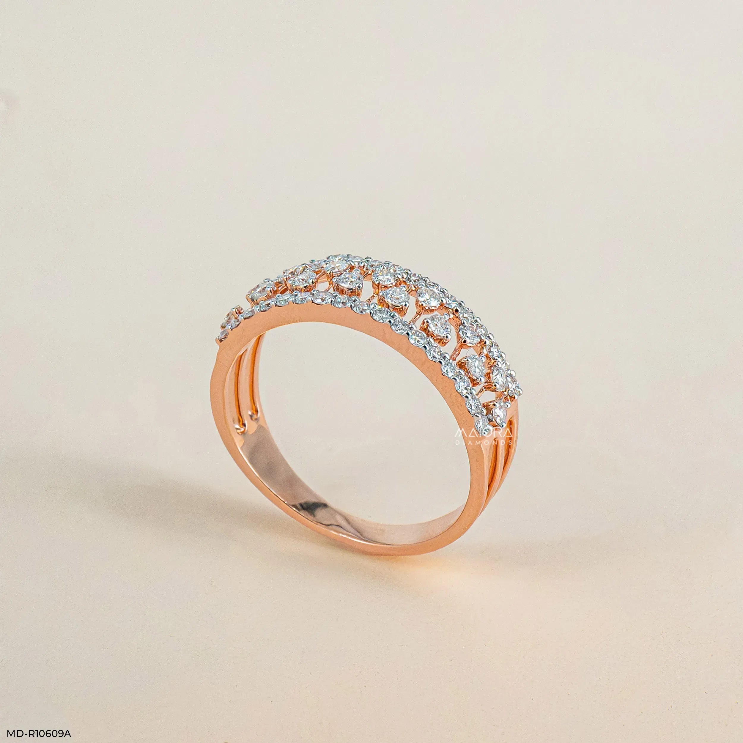 0.60 Carat Glamour Grid Round Band Diamond Ring 14K Rose Gold