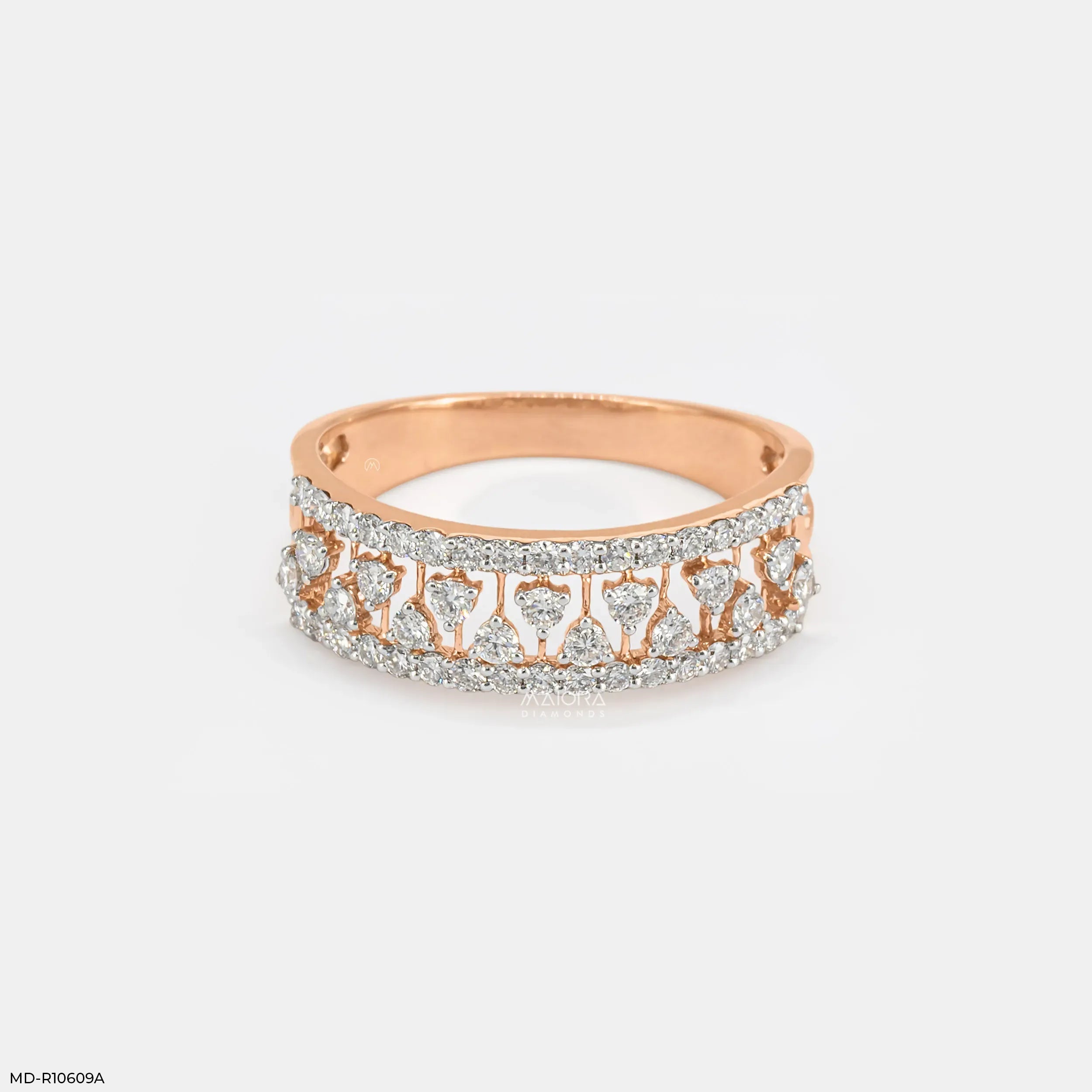 0.60 Carat Glamour Grid Round Band Diamond Ring 14K Rose Gold