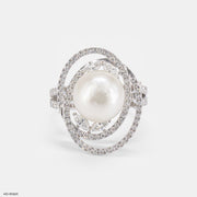 The Pearl and Diamond Orbital Ring 14K White Gold