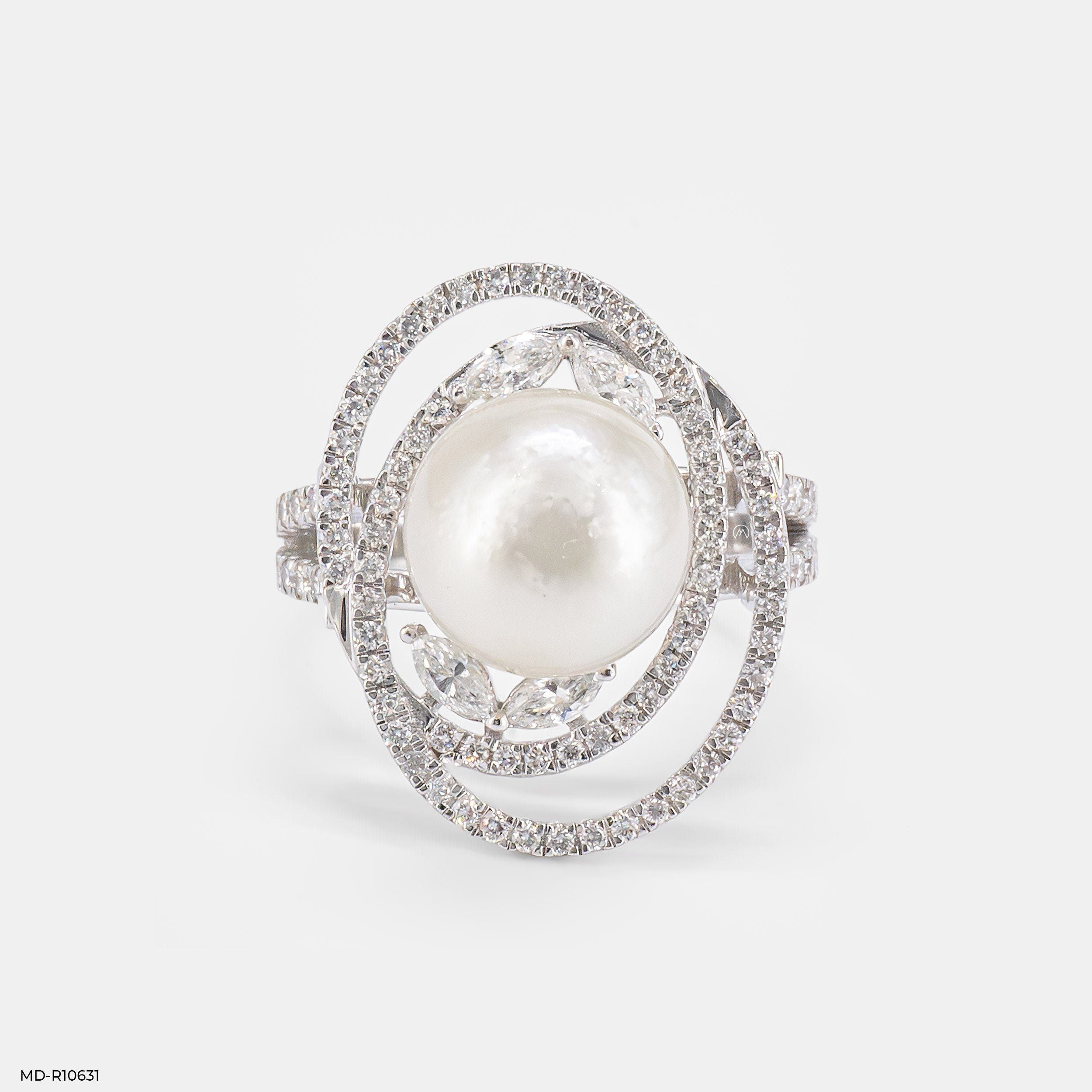 The Pearl and Diamond Orbital Ring 9K White Gold