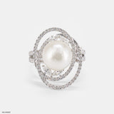 The Pearl and Diamond Orbital Ring 14K Yellow Gold