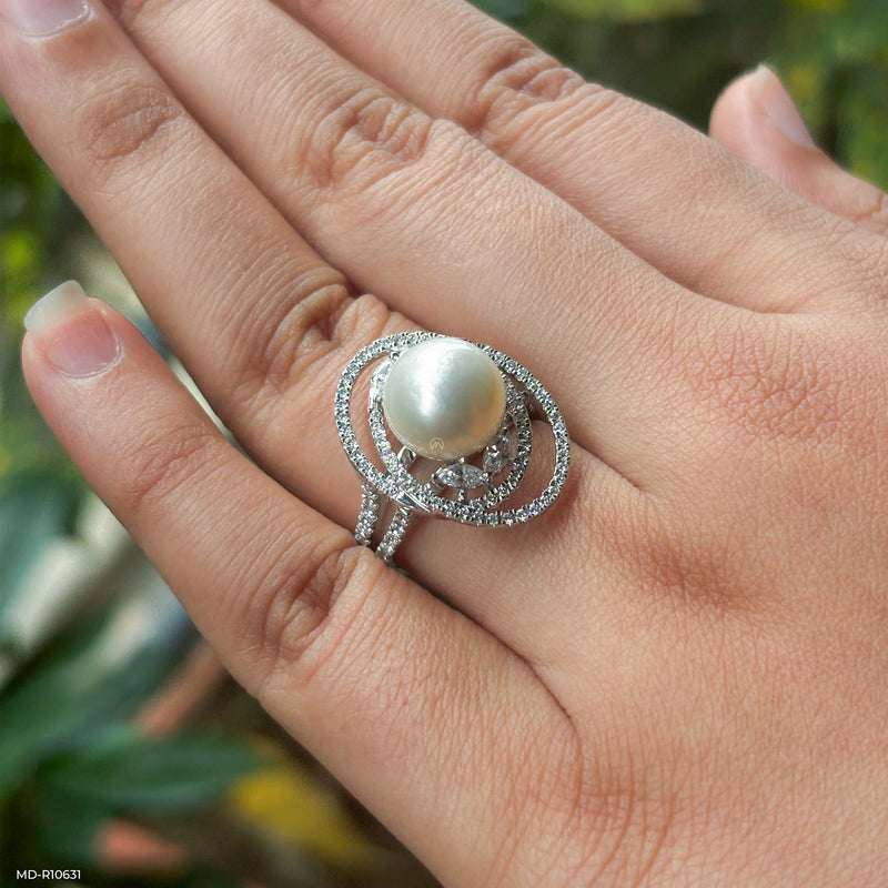 The Pearl and Diamond Orbital Ring 14K Yellow Gold