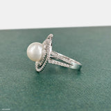 The Pearl and Diamond Orbital Ring 14K Yellow Gold