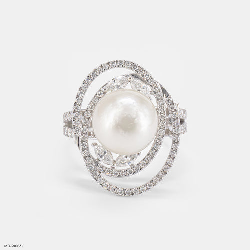 The Pearl and Diamond Orbital Ring 14K White Gold