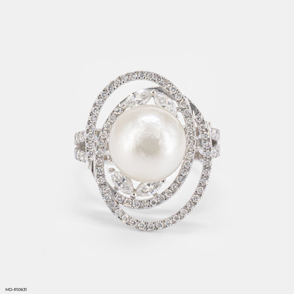The Pearl and Diamond Orbital Ring 14K White Gold