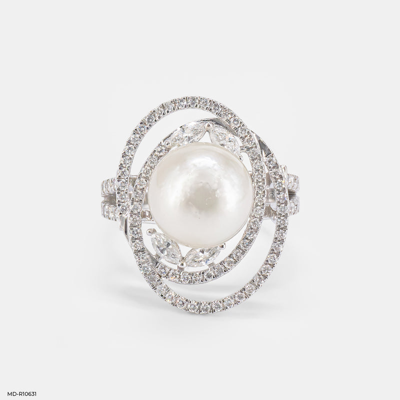 The Pearl and Diamond Orbital Ring 14K Yellow Gold