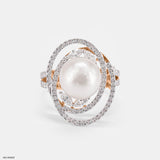 The Pearl and Diamond Orbital Ring 14K Yellow Gold