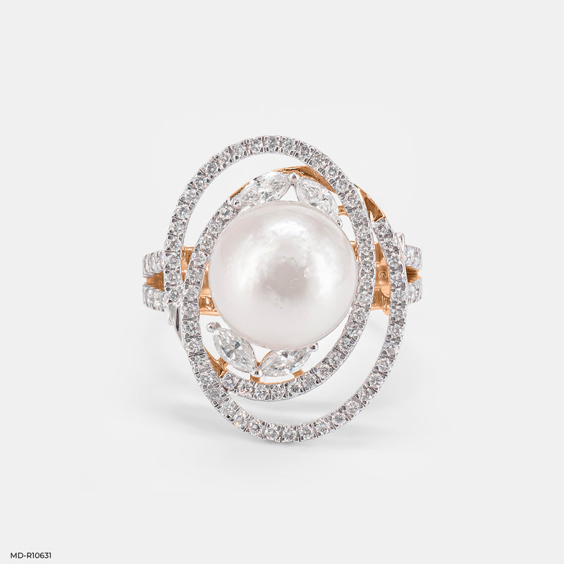 The Pearl and Diamond Orbital Ring 14K Yellow Gold