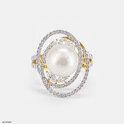 The Pearl and Diamond Orbital Ring 14K Yellow Gold