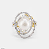 The Pearl and Diamond Orbital Ring 14K Yellow Gold