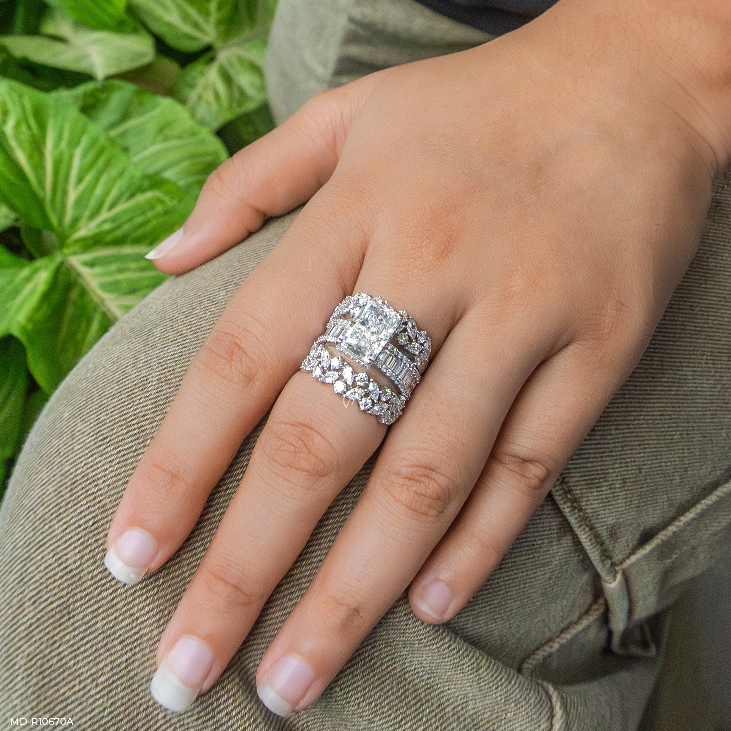 7.65 Carat Emerald Embrace Solitaire Ring 9K White Gold