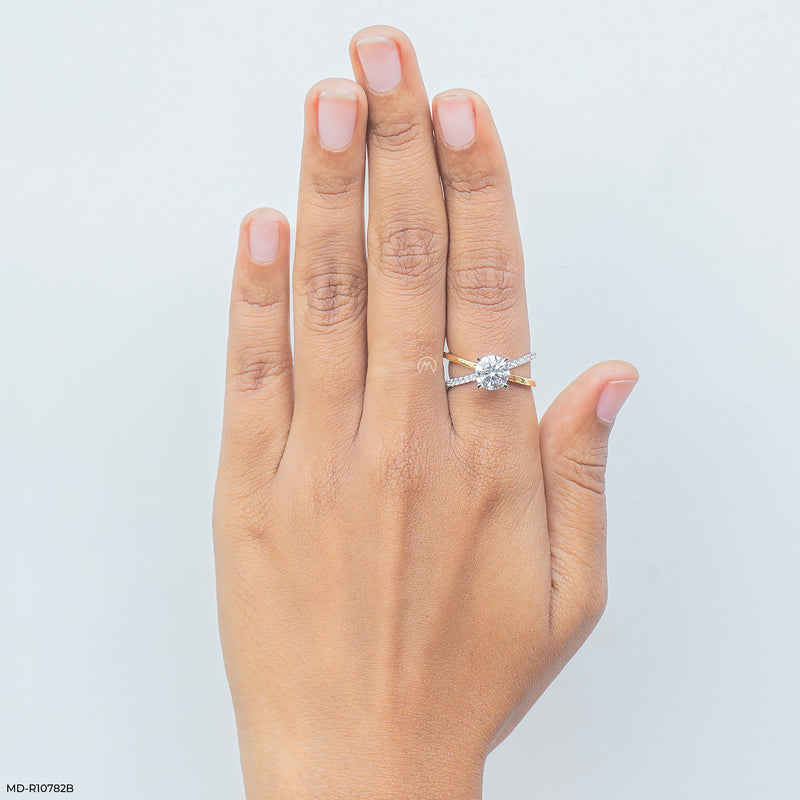 Two-Tone X-Cross Lab Diamond Ring 14K Yellow Gold